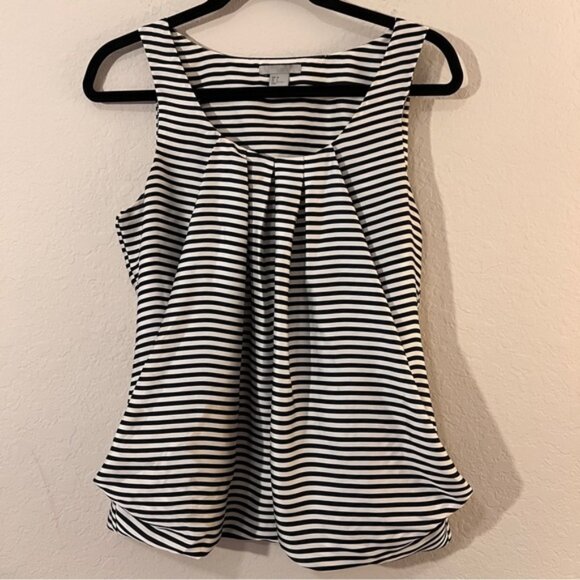 H&M Black & White Striped Sleeveless Pleated Blouse – Size 6 – 100% Polyester - Picture 1 of 8